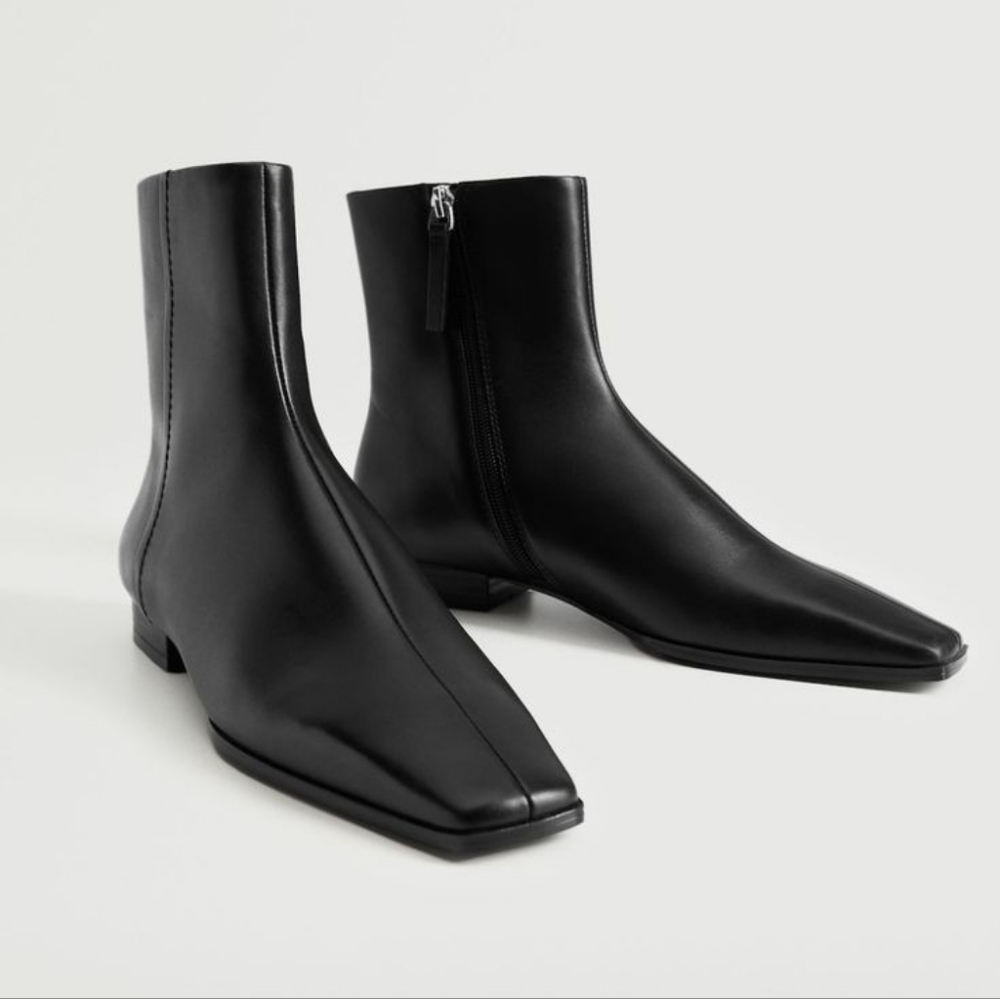 Black Leather Short Boots - Mango Size 39 (EU)